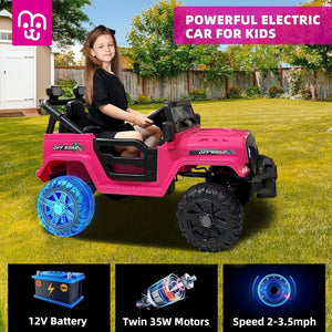 12V Kids Electric Ride on Truck Car Remote Control, Twin 35W Motors 3.5MPH Max Speed, Bluetooth USB Music Player, 4 Wheels Suspension LED Lights Safety Belt, Gift for Boy & Girl - Rosy - Wigtrends