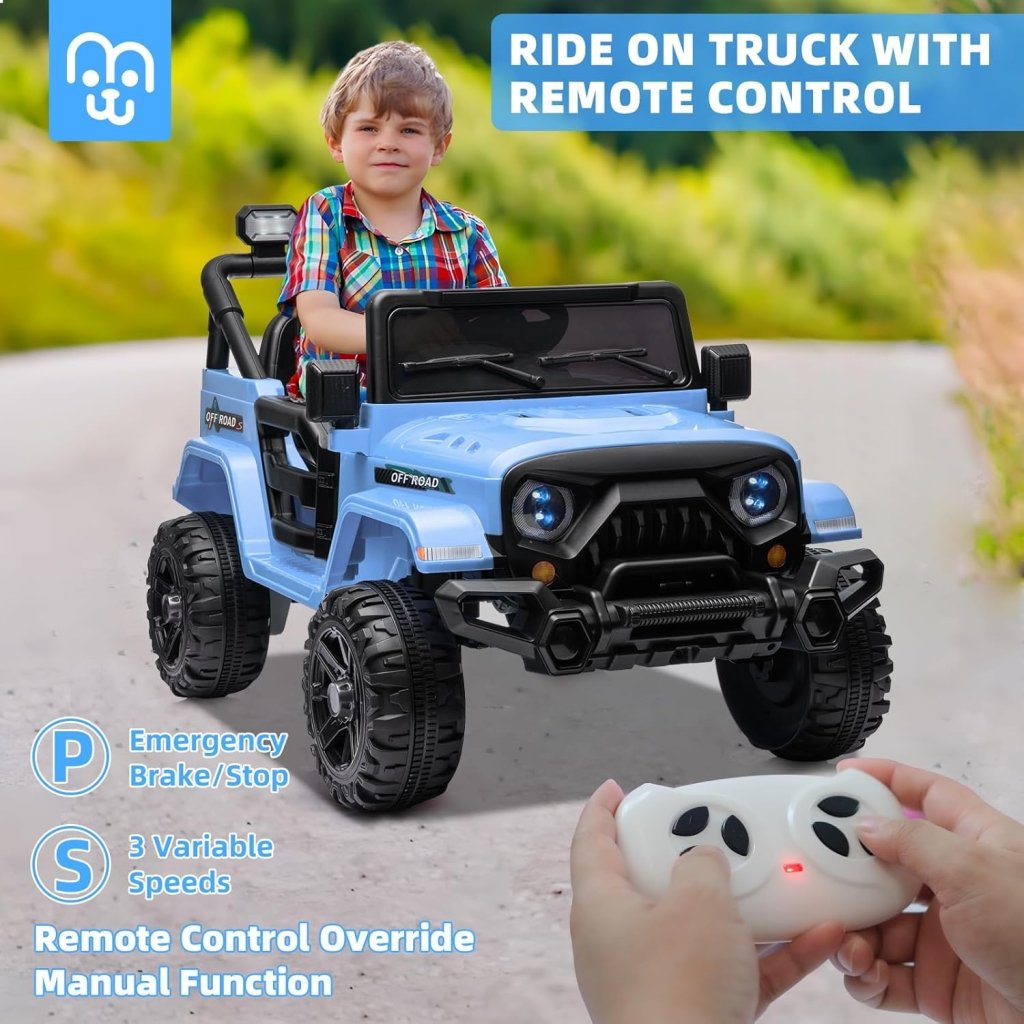 12V Kids Electric Ride on Truck Car Remote Control, Twin 35W Motors 3.5MPH Max Speed, Bluetooth USB Music Player, 4 Wheels Suspension LED Lights Safety Belt, Gift for Boy & Girl - Rosy - Wigtrends