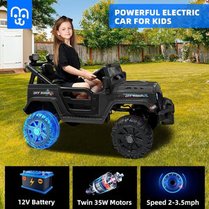 12V Kids Electric Ride on Truck Car Remote Control, Twin 35W Motors 3.5MPH Max Speed, Bluetooth USB Music Player, 4 Wheels Suspension LED Lights Safety Belt, Gift for Boy & Girl - Rosy - Wigtrends