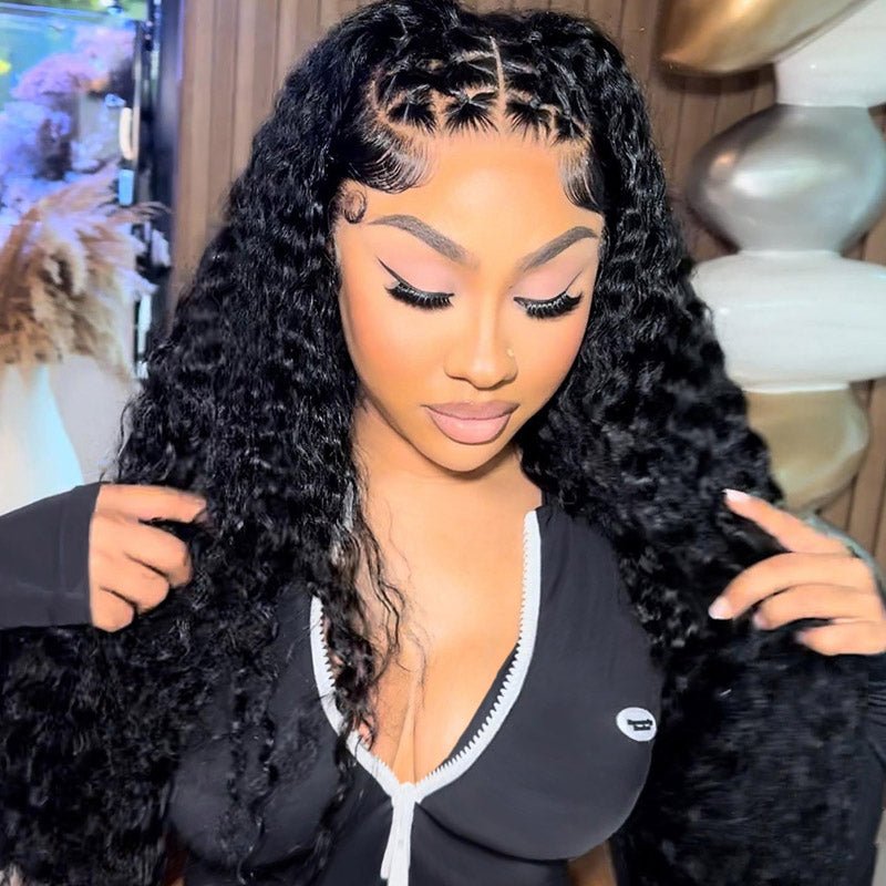 13x4 Glueless Lace Front Curly Easy - Wear Upgrade HD Lace Natural Black Human Hair Wigs - Wigtrends