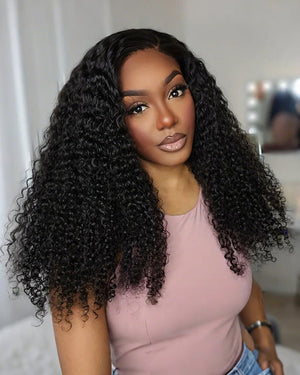 13x4 Glueless Lace Front Curly Easy - Wear Upgrade HD Lace Natural Black Human Hair Wigs - Wigtrends