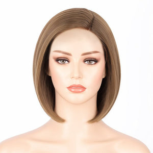 13x4 Lace Front Straight Bob Wig Light Brown Evenly Blended with Dark Blonde Human Hair - Wigtrends