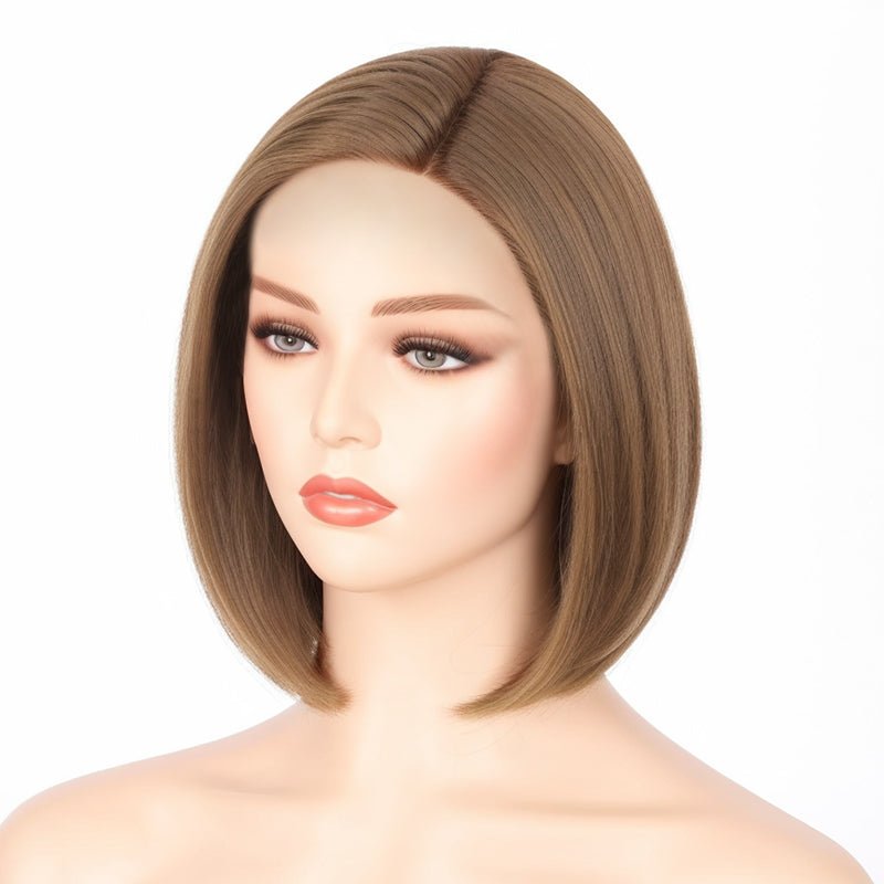 13x4 Lace Front Straight Bob Wig Light Brown Evenly Blended with Dark Blonde Human Hair - Wigtrends