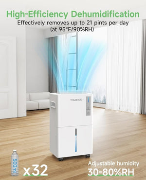 1500 Sq.ft Dehumidifier for Basement 21 Pint Dehumidifiers for Home Large Room with Drain Hose, Smart Humidity Control, 3 Modes, 24H Timer, Auto Defrost, Ideal for Bedrooms, Bathroom, White - Wigtrends