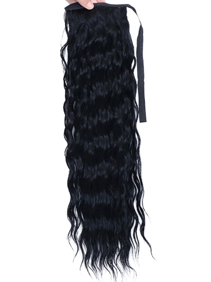 18" Natural Black Deep Wave Clip-In Ponytail - Wigtrends