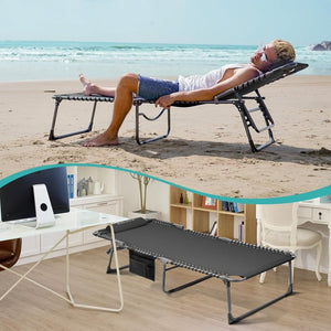 2 Pack Outdoor Chaise Lounge Chair - Portable Folding Patio Pool Lounge Chair, 5 Positions Adjustable Reclining Camping Chair with Side Table,Shoulder Strap, Pillow for Beach Sunbathing Lawn - Wigtrends