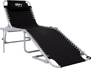 2 Pack Outdoor Chaise Lounge Chair - Portable Folding Patio Pool Lounge Chair, 5 Positions Adjustable Reclining Camping Chair with Side Table,Shoulder Strap, Pillow for Beach Sunbathing Lawn - Wigtrends