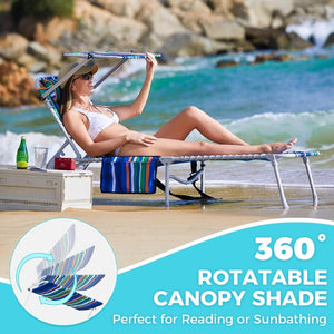 2 Pack Outdoor Chaise Lounge Chair - Portable Folding Patio Pool Lounge Chair, 5 Positions Adjustable Reclining Camping Chair with Side Table,Shoulder Strap, Pillow for Beach Sunbathing Lawn - Wigtrends