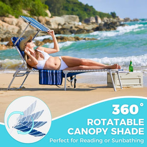 2 Pack Outdoor Chaise Lounge Chair - Portable Folding Patio Pool Lounge Chair, 5 Positions Adjustable Reclining Camping Chair with Side Table,Shoulder Strap, Pillow for Beach Sunbathing Lawn - Wigtrends