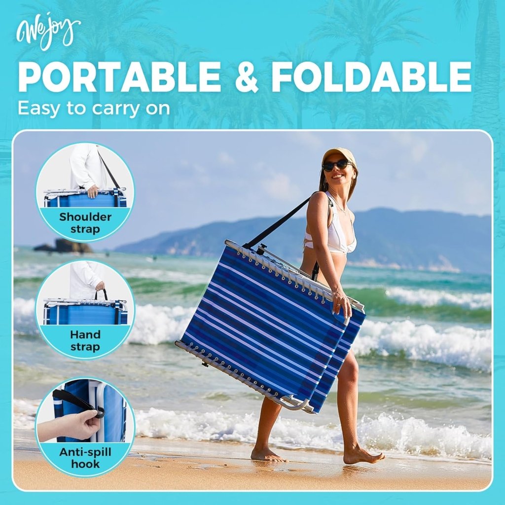 2 Pack Outdoor Chaise Lounge Chair - Portable Folding Patio Pool Lounge Chair, 5 Positions Adjustable Reclining Camping Chair with Side Table,Shoulder Strap, Pillow for Beach Sunbathing Lawn - Wigtrends