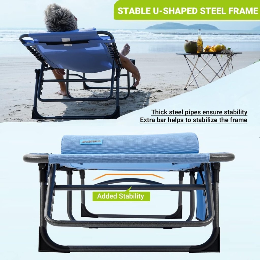 2 Pack Outdoor Chaise Lounge Chair - Portable Folding Patio Pool Lounge Chair, 5 Positions Adjustable Reclining Camping Chair with Side Table,Shoulder Strap, Pillow for Beach Sunbathing Lawn - Wigtrends