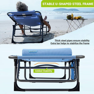 2 Pack Outdoor Chaise Lounge Chair - Portable Folding Patio Pool Lounge Chair, 5 Positions Adjustable Reclining Camping Chair with Side Table,Shoulder Strap, Pillow for Beach Sunbathing Lawn - Wigtrends