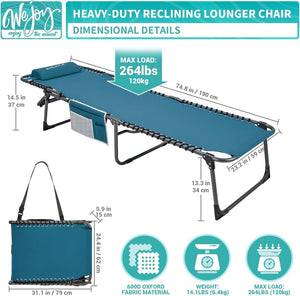 2 Pack Outdoor Chaise Lounge Chair - Portable Folding Patio Pool Lounge Chair, 5 Positions Adjustable Reclining Camping Chair with Side Table,Shoulder Strap, Pillow for Beach Sunbathing Lawn - Wigtrends