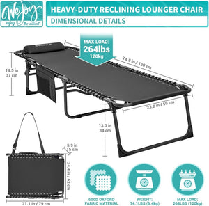 2 Pack Outdoor Chaise Lounge Chair - Portable Folding Patio Pool Lounge Chair, 5 Positions Adjustable Reclining Camping Chair with Side Table,Shoulder Strap, Pillow for Beach Sunbathing Lawn - Wigtrends