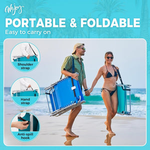 2 Pack Outdoor Chaise Lounge Chair - Portable Folding Patio Pool Lounge Chair, 5 Positions Adjustable Reclining Camping Chair with Side Table,Shoulder Strap, Pillow for Beach Sunbathing Lawn - Wigtrends