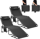 2 Pack Outdoor Chaise Lounge Chair - Portable Folding Patio Pool Lounge Chair, 5 Positions Adjustable Reclining Camping Chair with Side Table,Shoulder Strap, Pillow for Beach Sunbathing Lawn - Wigtrends