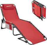 2 Pack Outdoor Chaise Lounge Chair - Portable Folding Patio Pool Lounge Chair, 5 Positions Adjustable Reclining Camping Chair with Side Table,Shoulder Strap, Pillow for Beach Sunbathing Lawn - Wigtrends