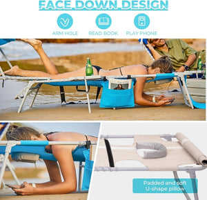 2 Pack Outdoor Chaise Lounge Chair - Portable Folding Patio Pool Lounge Chair, 5 Positions Adjustable Reclining Camping Chair with Side Table,Shoulder Strap, Pillow for Beach Sunbathing Lawn - Wigtrends