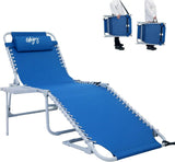 2 Pack Outdoor Chaise Lounge Chair - Portable Folding Patio Pool Lounge Chair, 5 Positions Adjustable Reclining Camping Chair with Side Table,Shoulder Strap, Pillow for Beach Sunbathing Lawn - Wigtrends