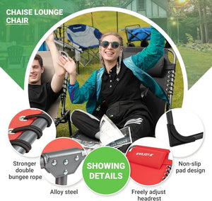 2 Pack Outdoor Chaise Lounge Chair - Portable Folding Patio Pool Lounge Chair, 5 Positions Adjustable Reclining Camping Chair with Side Table,Shoulder Strap, Pillow for Beach Sunbathing Lawn - Wigtrends