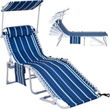 2 Pack Outdoor Chaise Lounge Chair - Portable Folding Patio Pool Lounge Chair, 5 Positions Adjustable Reclining Camping Chair with Side Table,Shoulder Strap, Pillow for Beach Sunbathing Lawn - Wigtrends
