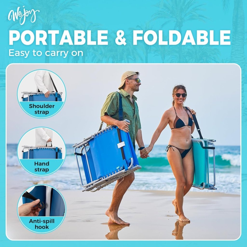 2 Pack Outdoor Chaise Lounge Chair - Portable Folding Patio Pool Lounge Chair, 5 Positions Adjustable Reclining Camping Chair with Side Table,Shoulder Strap, Pillow for Beach Sunbathing Lawn - Wigtrends