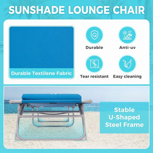 2 Pack Outdoor Chaise Lounge Chair - Portable Folding Patio Pool Lounge Chair, 5 Positions Adjustable Reclining Camping Chair with Side Table,Shoulder Strap, Pillow for Beach Sunbathing Lawn - Wigtrends