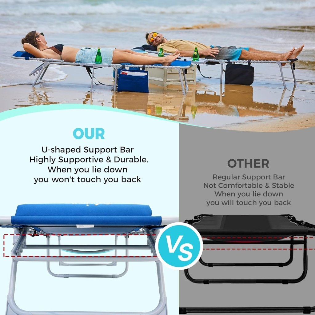 2 Pack Outdoor Chaise Lounge Chair - Portable Folding Patio Pool Lounge Chair, 5 Positions Adjustable Reclining Camping Chair with Side Table,Shoulder Strap, Pillow for Beach Sunbathing Lawn - Wigtrends