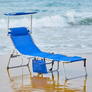 2 Pack Outdoor Chaise Lounge Chair - Portable Folding Patio Pool Lounge Chair, 5 Positions Adjustable Reclining Camping Chair with Side Table,Shoulder Strap, Pillow for Beach Sunbathing Lawn - Wigtrends