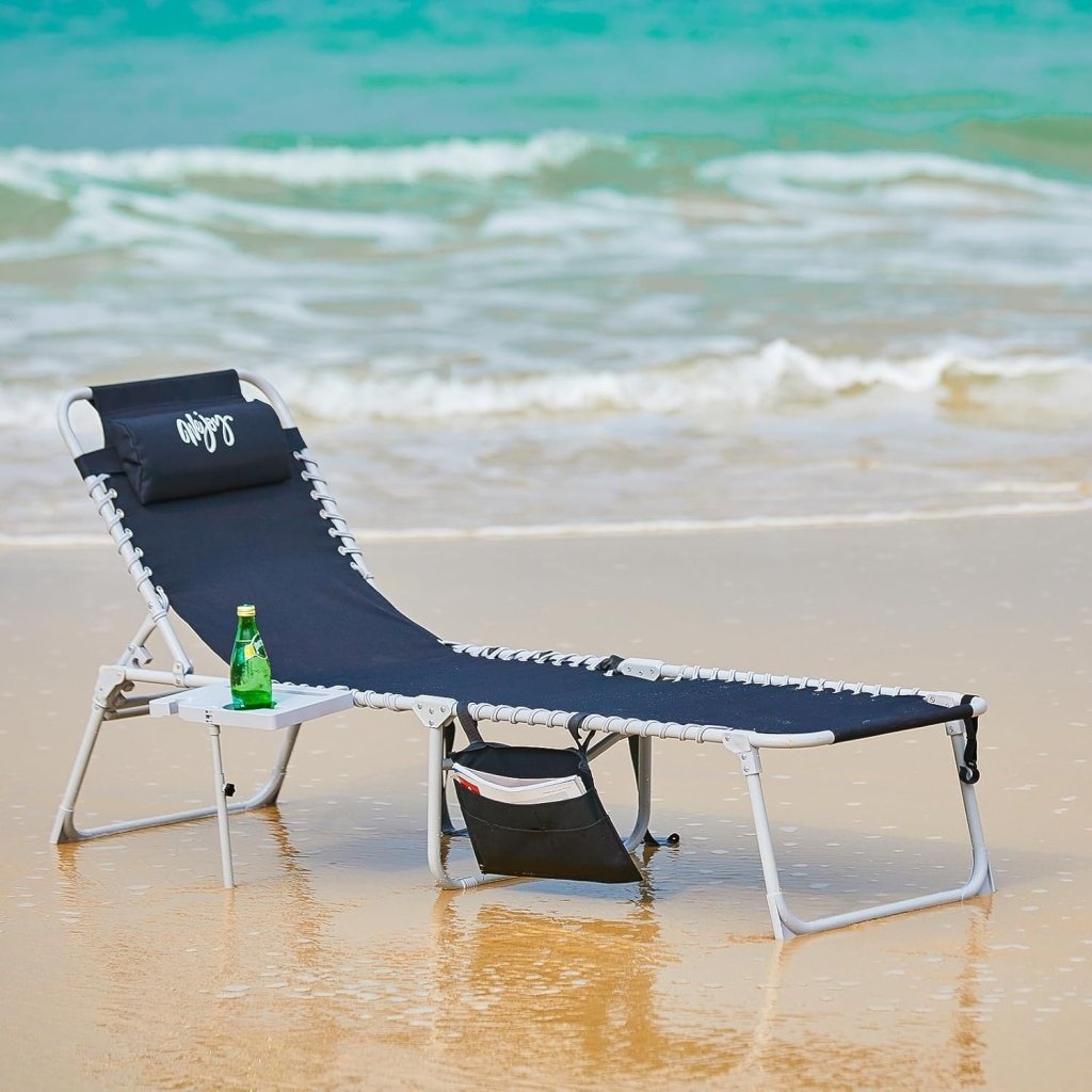 2 Pack Outdoor Chaise Lounge Chair - Portable Folding Patio Pool Lounge Chair, 5 Positions Adjustable Reclining Camping Chair with Side Table,Shoulder Strap, Pillow for Beach Sunbathing Lawn - Wigtrends