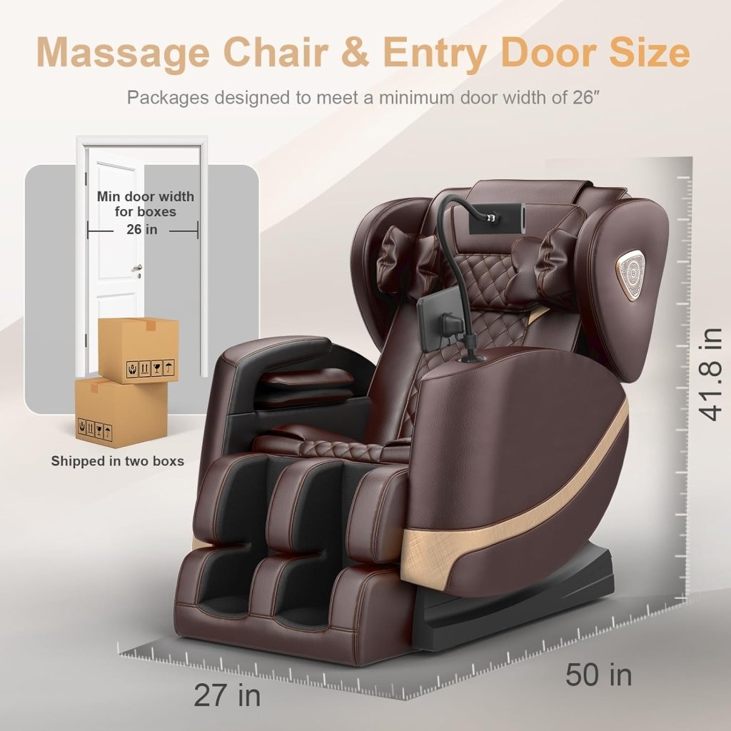 2025 Massage Chair Full Body, Zero Gravity Massage Chair with 10 Fix Rollers, Heating, Foot Massage, Auto Modes, Bluetooth Speaker, Touch Screen Controller (Black & Brown) - Wigtrends