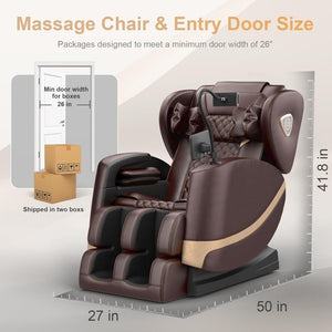 2025 Massage Chair Full Body, Zero Gravity Massage Chair with 10 Fix Rollers, Heating, Foot Massage, Auto Modes, Bluetooth Speaker, Touch Screen Controller (Black & Brown) - Wigtrends