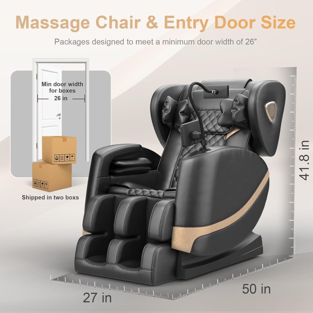 2025 Massage Chair Full Body, Zero Gravity Massage Chair with 10 Fix Rollers, Heating, Foot Massage, Auto Modes, Bluetooth Speaker, Touch Screen Controller (Black & Brown) - Wigtrends