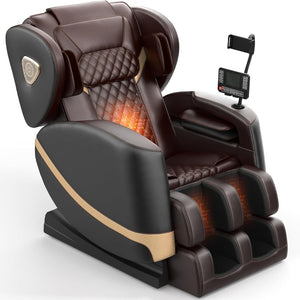 2025 Massage Chair Full Body, Zero Gravity Massage Chair with 10 Fix Rollers, Heating, Foot Massage, Auto Modes, Bluetooth Speaker, Touch Screen Controller (Black & Brown) - Wigtrends
