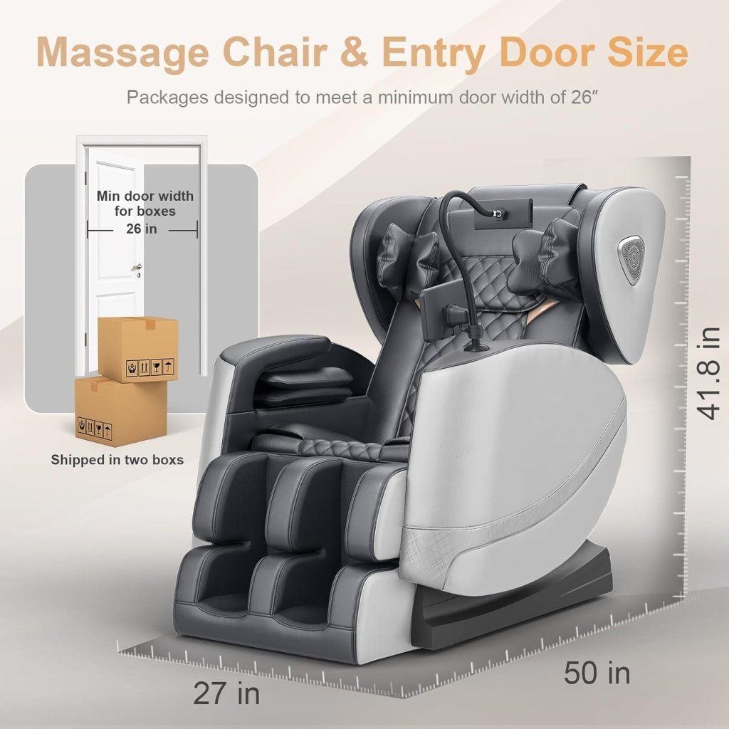 2025 Massage Chair Full Body, Zero Gravity Massage Chair with 10 Fix Rollers, Heating, Foot Massage, Auto Modes, Bluetooth Speaker, Touch Screen Controller (Black & Brown) - Wigtrends