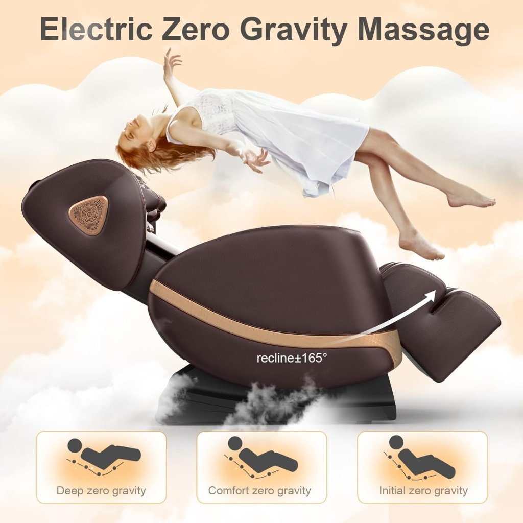 2025 Massage Chair Full Body, Zero Gravity Massage Chair with 10 Fix Rollers, Heating, Foot Massage, Auto Modes, Bluetooth Speaker, Touch Screen Controller (Black & Brown) - Wigtrends