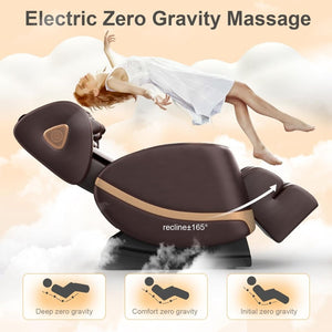 2025 Massage Chair Full Body, Zero Gravity Massage Chair with 10 Fix Rollers, Heating, Foot Massage, Auto Modes, Bluetooth Speaker, Touch Screen Controller (Black & Brown) - Wigtrends