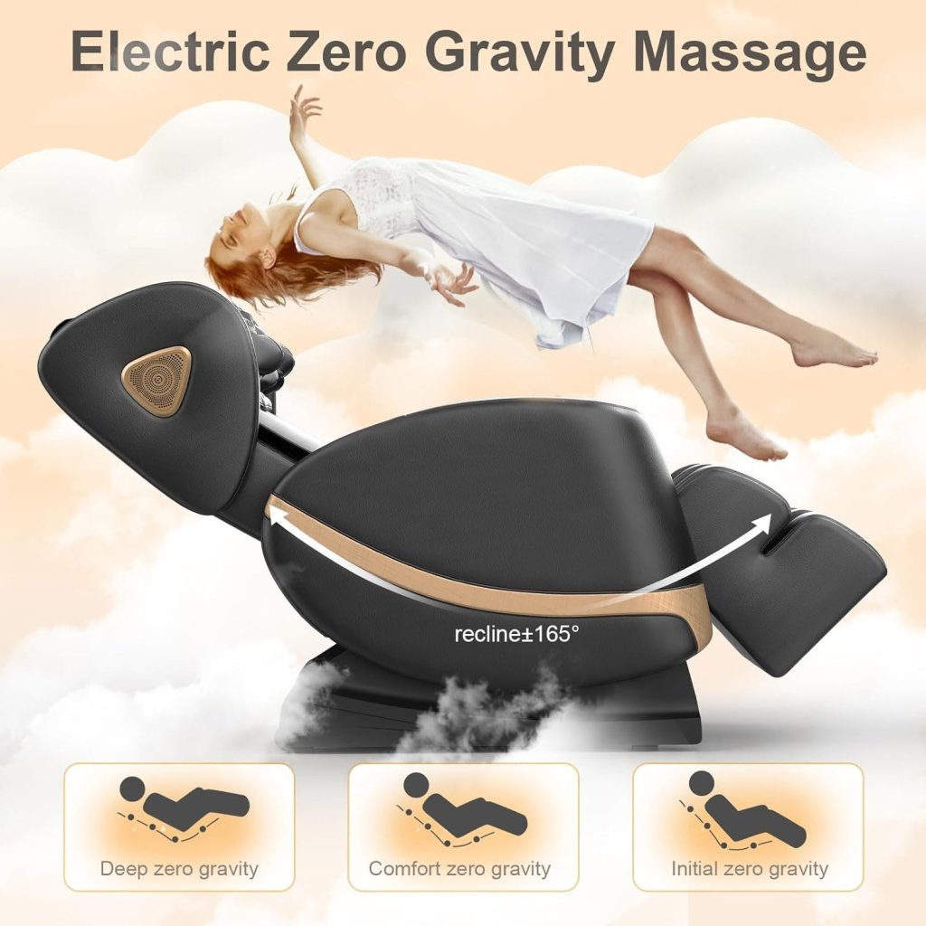 2025 Massage Chair Full Body, Zero Gravity Massage Chair with 10 Fix Rollers, Heating, Foot Massage, Auto Modes, Bluetooth Speaker, Touch Screen Controller (Black & Brown) - Wigtrends