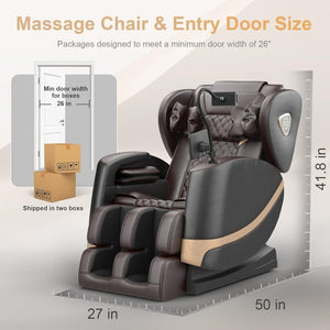 2025 Massage Chair Full Body, Zero Gravity Massage Chair with 10 Fix Rollers, Heating, Foot Massage, Auto Modes, Bluetooth Speaker, Touch Screen Controller (Black & Brown) - Wigtrends