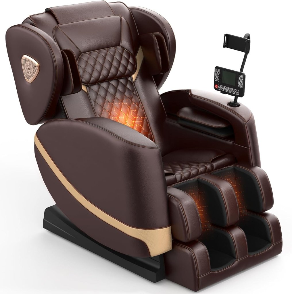 2025 Massage Chair Full Body, Zero Gravity Massage Chair with 10 Fix Rollers, Heating, Foot Massage, Auto Modes, Bluetooth Speaker, Touch Screen Controller (Black & Brown) - Wigtrends