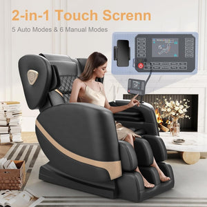 2025 Massage Chair Full Body, Zero Gravity Massage Chair with 10 Fix Rollers, Heating, Foot Massage, Auto Modes, Bluetooth Speaker, Touch Screen Controller (Black & Brown) - Wigtrends