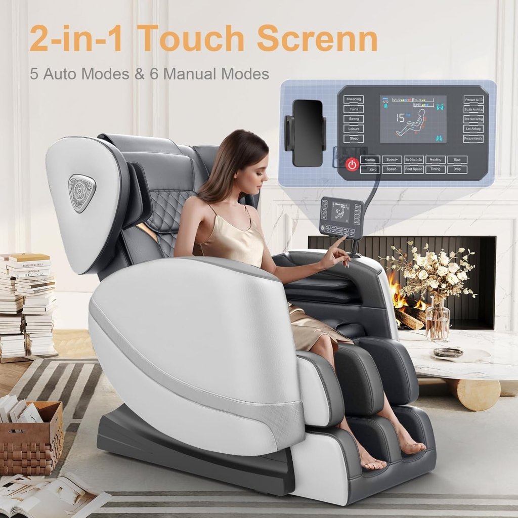 2025 Massage Chair Full Body, Zero Gravity Massage Chair with 10 Fix Rollers, Heating, Foot Massage, Auto Modes, Bluetooth Speaker, Touch Screen Controller (Black & Brown) - Wigtrends