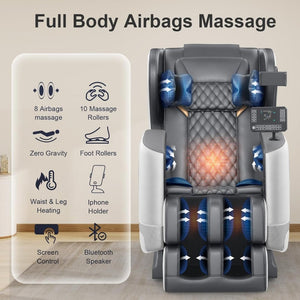 2025 Massage Chair Full Body, Zero Gravity Massage Chair with 10 Fix Rollers, Heating, Foot Massage, Auto Modes, Bluetooth Speaker, Touch Screen Controller (Black & Brown) - Wigtrends