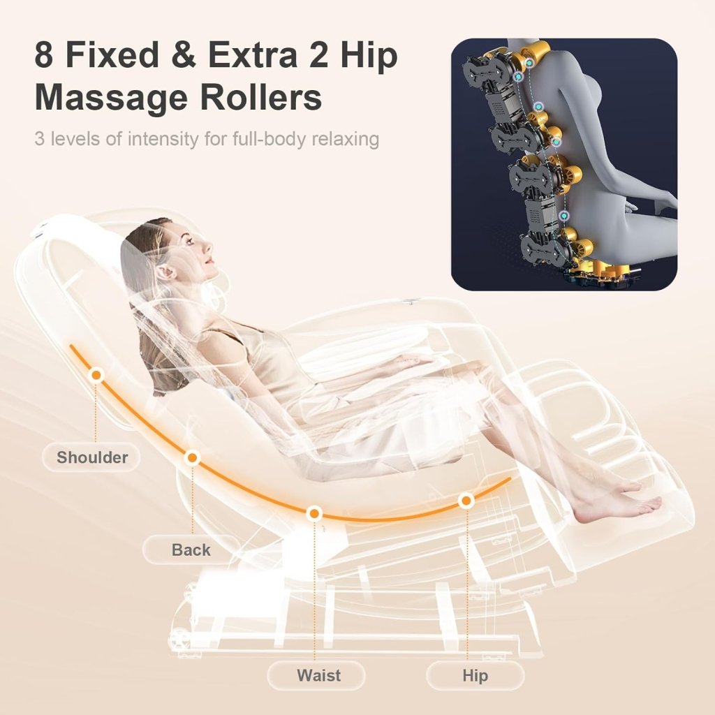 2025 Massage Chair Full Body, Zero Gravity Massage Chair with 10 Fix Rollers, Heating, Foot Massage, Auto Modes, Bluetooth Speaker, Touch Screen Controller (Black & Brown) - Wigtrends