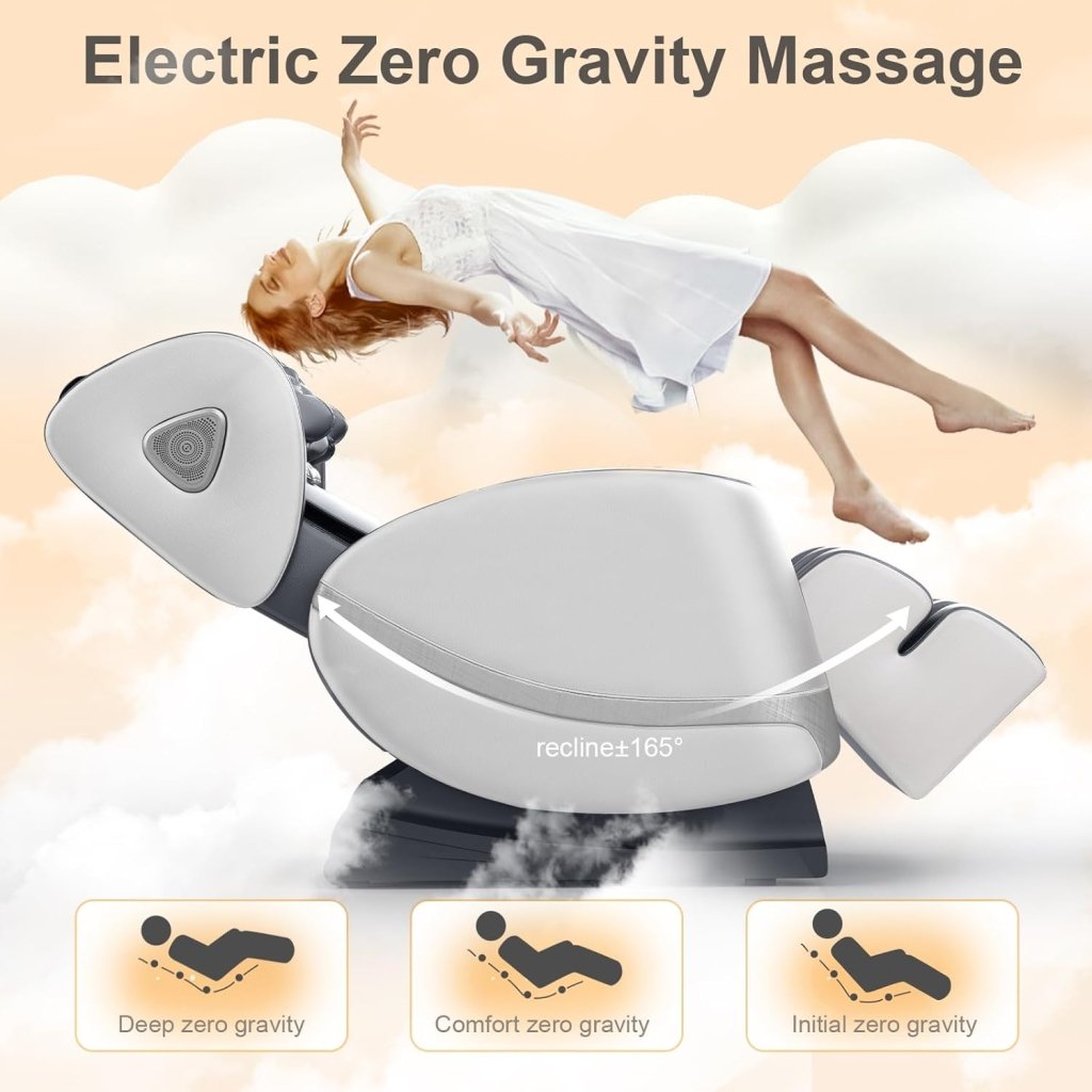 2025 Massage Chair Full Body, Zero Gravity Massage Chair with 10 Fix Rollers, Heating, Foot Massage, Auto Modes, Bluetooth Speaker, Touch Screen Controller (Black & Brown) - Wigtrends