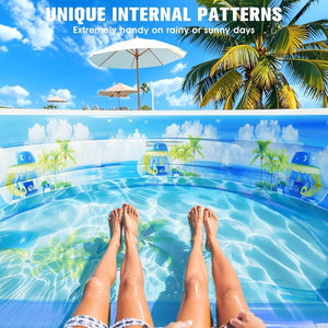 2025 Upgraded Inflatable Pool with Canopy, Inflatable Family Lounge Pool, Round Blow Up Pool for Adult with Bench & Backrest, Swim Center Easy Backyard Pools for Kids & Adults, 92"x92"x26", Blue - Wigtrends