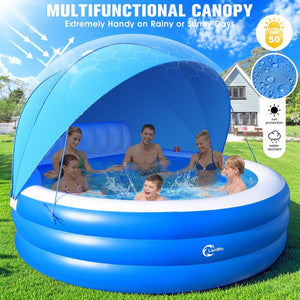 2025 Upgraded Inflatable Pool with Canopy, Inflatable Family Lounge Pool, Round Blow Up Pool for Adult with Bench & Backrest, Swim Center Easy Backyard Pools for Kids & Adults, 92"x92"x26", Blue - Wigtrends