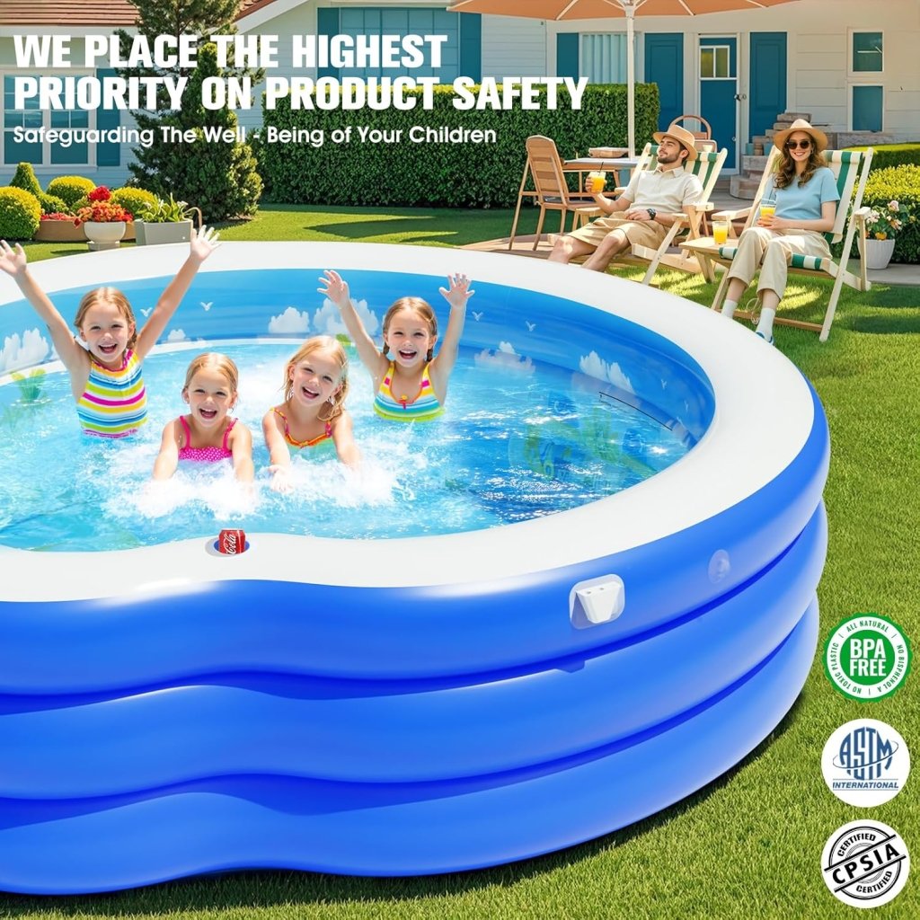 2025 Upgraded Inflatable Pool with Canopy, Inflatable Family Lounge Pool, Round Blow Up Pool for Adult with Bench & Backrest, Swim Center Easy Backyard Pools for Kids & Adults, 92"x92"x26", Blue - Wigtrends