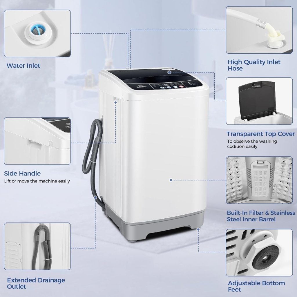 20Lbs Portable Washing Machine Nictemaw Portable Washer, 2.8 Cu.ft Washer and Dryer Combo with Drain Pump, 10 Programs 8 Water Level Compact Laundry Washer for Home, Apartment, RV, Dorms - Wigtrends