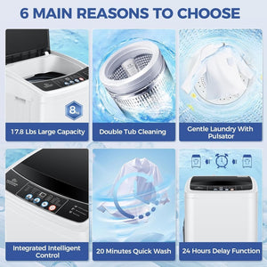 20Lbs Portable Washing Machine Nictemaw Portable Washer, 2.8 Cu.ft Washer and Dryer Combo with Drain Pump, 10 Programs 8 Water Level Compact Laundry Washer for Home, Apartment, RV, Dorms - Wigtrends